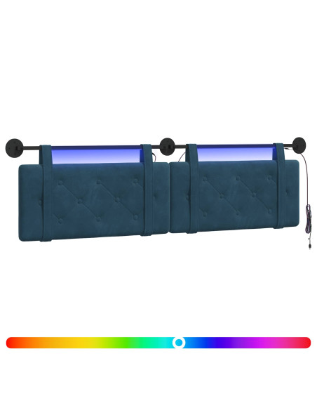 Testiera sospesa Con luce LED Blu Velluto