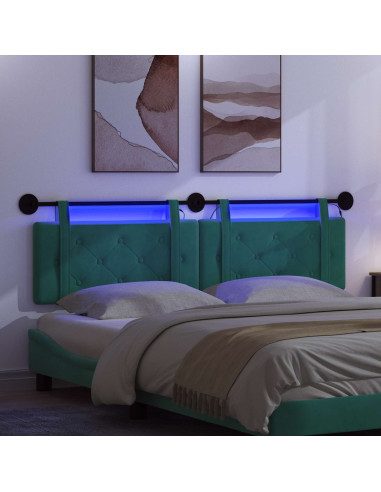 Testiera sospesa Con luce LED Turchese Velluto