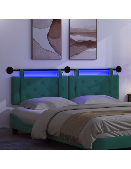 Testiera sospesa Con luce LED Turchese Velluto