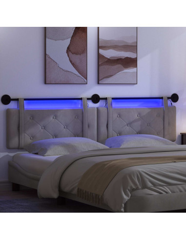 Testiera sospesa Con luce LED Grigio Chiaro Velluto