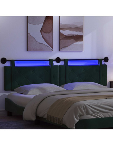 Testiera sospesa Con luce LED Verde Scuro Velluto