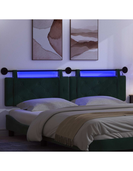 Testiera sospesa Con luce LED Verde Scuro Velluto