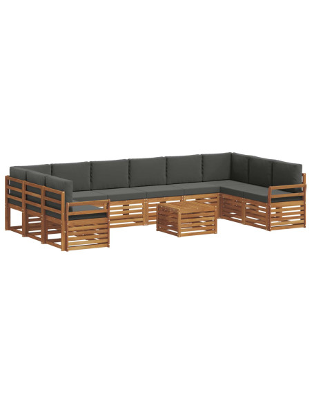 Set divani 11 pcs Naturale e Antracite Legno di Acacia Massello