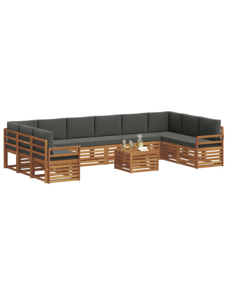 Set divani 11 pcs Naturale e Antracite Legno di Acacia Massello