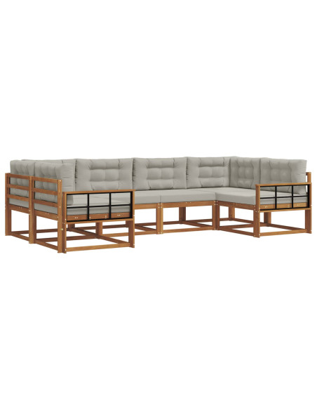 Set di divani da esterno 6 pcs Grigio Naturale e Chiaro