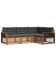 Set di divani da esterno con cuscino 4 pcs Naturale e Antracite 2
