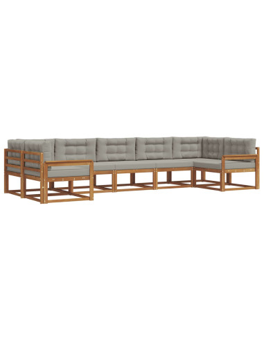 Set di divani da esterno 7 pcs Grigio Naturale e Chiaro
