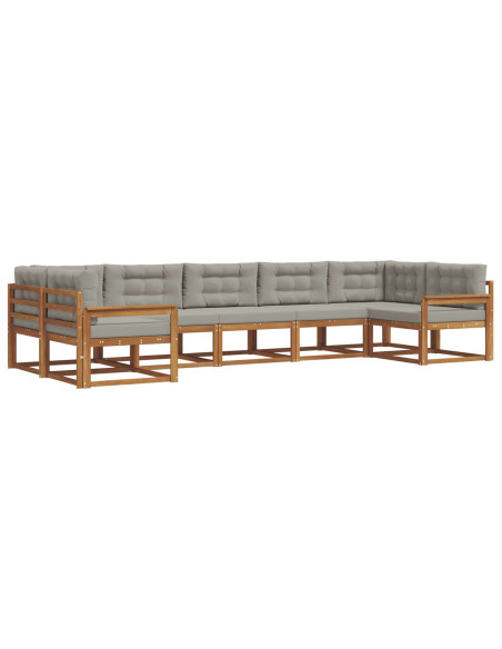 Set di divani da esterno 7 pcs Grigio Naturale e Chiaro