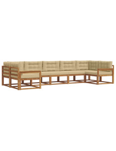 Set di divani da esterno con cuscino 7 pcs Naturale e Beige 2