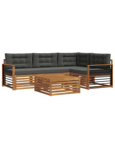 Set di divani da esterno con cuscino 5 pcs Naturale e Antracite 2