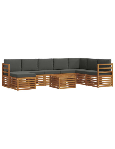 Set divani 9 pcs Naturale e Antracite Legno di Acacia Massello