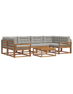 Set di divani da esterno 7 pcs Grigio Naturale e Chiaro 2