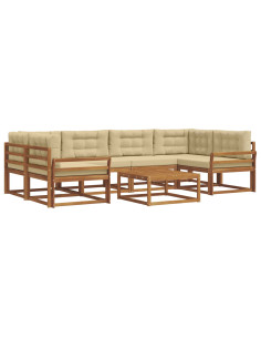Set di divani da esterno con cuscino 7 pcs Naturale e Beige 2