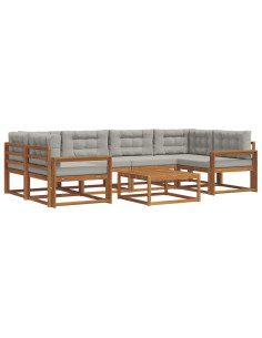 Set di divani da esterno 7 pcs Grigio Naturale e Chiaro 2