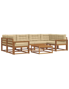 Set di divani da esterno con cuscino 7 pcs Naturale e Beige 2