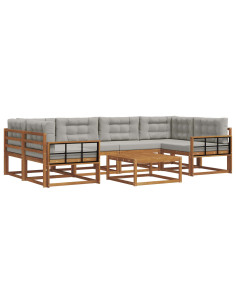 Set di divani da esterno 7 pcs Grigio Naturale e Chiaro 2