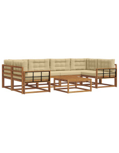 Set di divani da esterno con cuscino 7 pcs Naturale e Beige 2