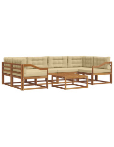 Set di divani da esterno con cuscino 7 pcs Naturale e Beige 2