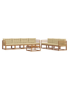 Set di divani da esterno con cuscino 8 pcs Naturale e Beige 2