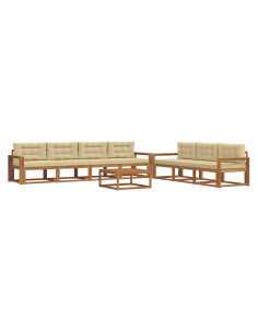 Set di divani da esterno con cuscino 8 pcs Naturale e Beige 2