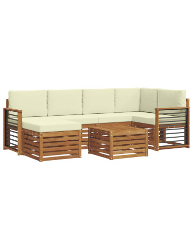 Set divani 7 pcs Naturale e Crema Legno di Acacia Massello