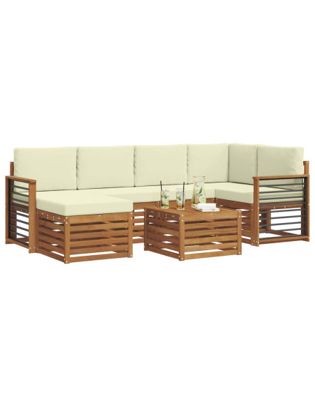 Set divani 7 pcs Naturale e Crema Legno di Acacia Massello