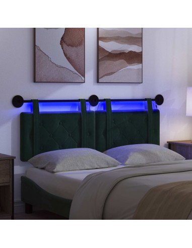 Testiera sospesa Con luce LED Verde Scuro Velluto