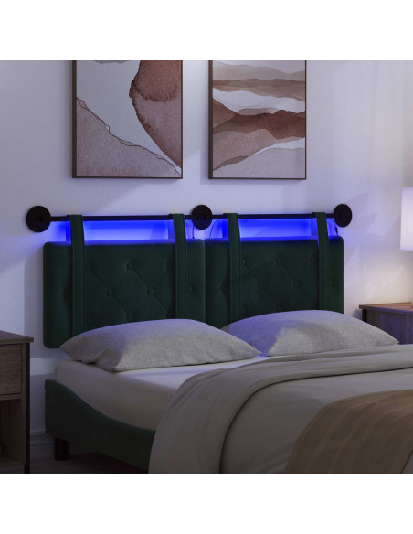 Testiera sospesa Con luce LED Verde Scuro Velluto