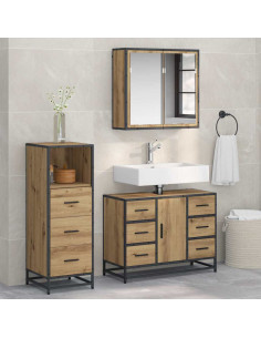 Set di mobili per il bagno con porta 3 pcs rovere artigianale 2