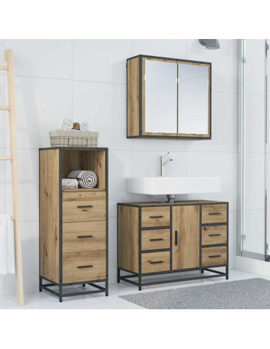 Set di mobili per il bagno con porta 3 pcs rovere artigianale