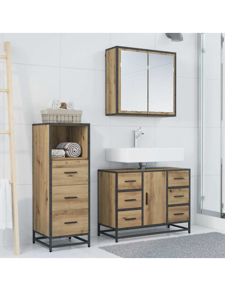 Set di mobili per il bagno con porta 3 pcs rovere artigianale