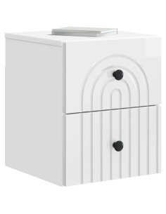 Mobiletto da notte a muro Bianco Lucido 33 x 34,5 x 40 cm 2