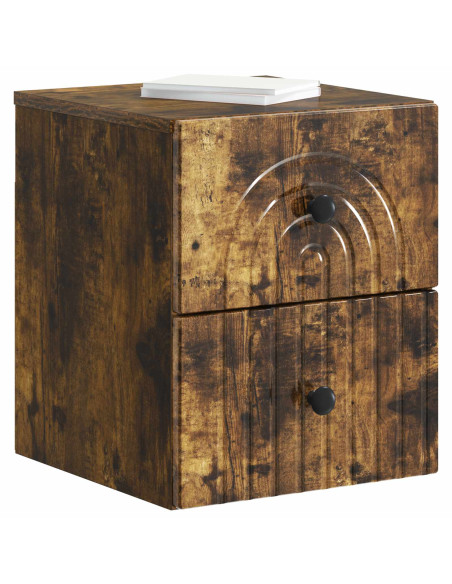 Mobiletto da notte a muro 2 pcs Rovere Fumo 33 x 34,5 x 40 cm