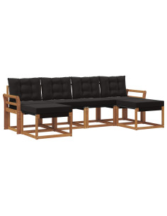 Set di divani da esterno con cuscino 6 pcs Naturale e Nero 2