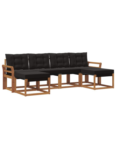 Set di divani da esterno con cuscino 6 pcs Naturale e Nero