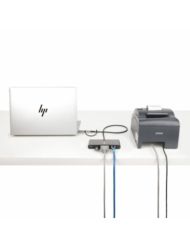 StarTech.com Hub USB-C a 2 porte con Ethernet e RS-232, dongle USB-C a USB-A collegato, 100W PD Pass-through, 2x USB-A 5Gbps, Gi