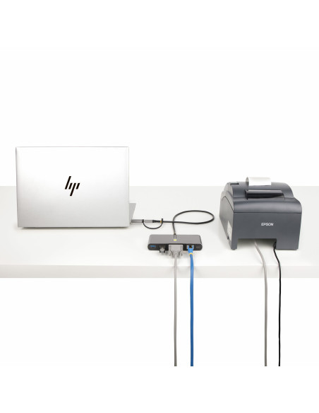 StarTech.com Hub USB-C a 2 porte con Ethernet e RS-232, dongle USB-C a USB-A collegato, 100W PD Pass-through, 2x USB-A 5Gbps, Gi