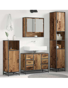 Set di mobili per il bagno con cassetto 3 pcs Legno vecchio 2