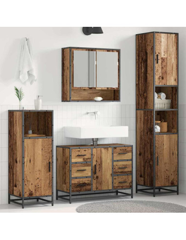 Set di mobili per il bagno con cassetto 3 pcs Legno vecchio