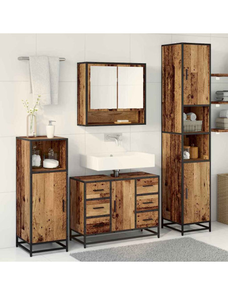 Set di mobili per il bagno con cassetto 3 pcs Legno vecchio
