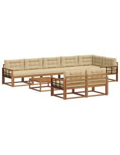 Set di divani da esterno con cuscino 9 pcs Naturale e Beige 2
