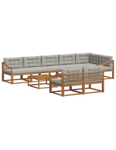 Set di divani da esterno 9 pcs Grigio Naturale e Chiaro 2