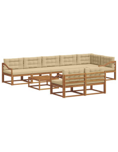 Set di divani da esterno con cuscino 9 pcs Naturale e Beige 2