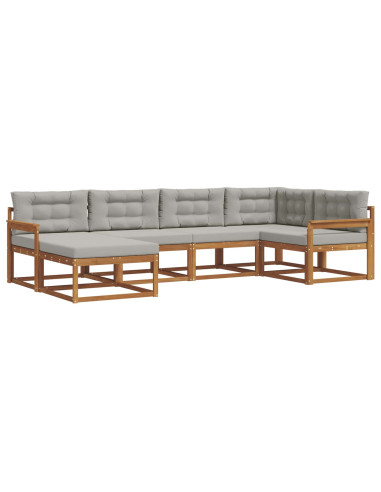 Set di divani da esterno 6 pcs Grigio Naturale e Chiaro