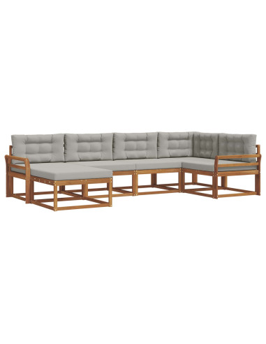 Set di divani da esterno 6 pcs Grigio Naturale e Chiaro