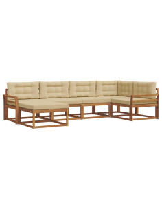 Set di divani da esterno con cuscino 6 pcs Naturale e Beige 2