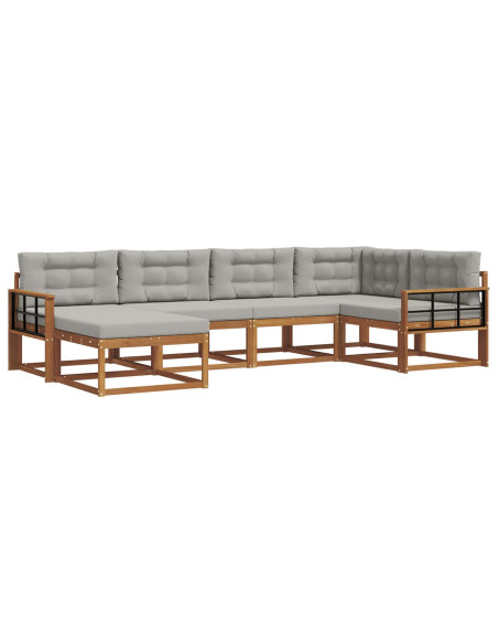 Set di divani da esterno 6 pcs Grigio Naturale e Chiaro