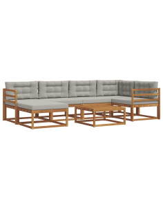 Set di divani da esterno 7 pcs Grigio Naturale e Chiaro 2