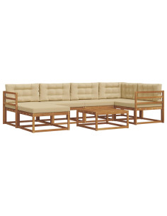 Set di divani da esterno con cuscino 7 pcs Naturale e Beige 2