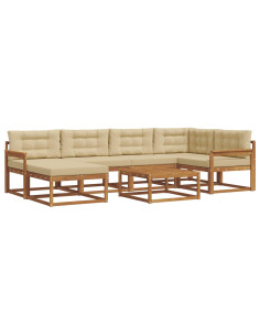 Set di divani da esterno con cuscino 7 pcs Naturale e Beige 2